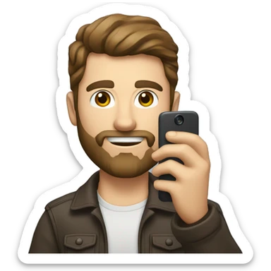 a caucasian man with brown hair and beard taking a selfie with his phone sticker