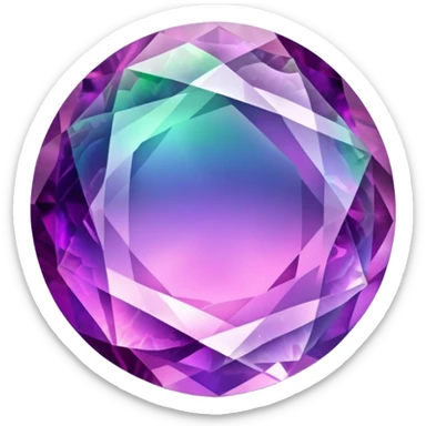 round cut fluorite gemstone with pink and purple hues, holographic rainbow shine, classic faceted style sticker