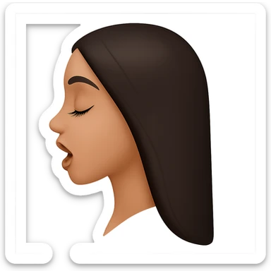 Create a side view (profile) of this woman's head in the normal iPhone emoji style, with closed eyes, long eyelashes, an open mouth, smooth shading, no outlines, and long dark hair. This is variant 1. The style should mimic the iPhone emoji style with smooth shading and no outlines. sticker
