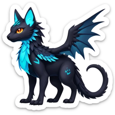Black Dark Exotic Beaked Feathery Nocturnal Neon-glowing Abyssal Nightly Abyss-Cat-Gryphon-Salandit-Nargacuga-Silvally-Fakémon Creature (full body) sticker