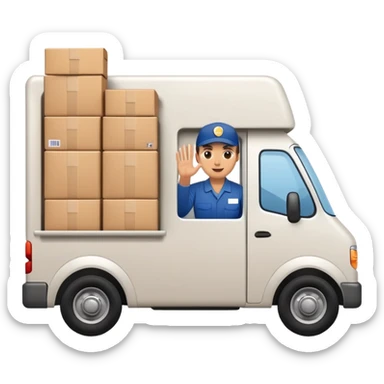 delivery truck driving with a supplier waving from the window, full of packages sticker