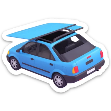 car roof with sunroof panel sliding open, sunlight visible sticker