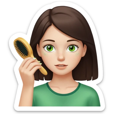 a white brunette girl with green eyes and freckles getting ready in the morning sticker