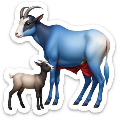 Art of a human white womans body scheme anatomy-very long and straight black to blue hair ombre with-tiny goat antlers-leaning back on knees-superman standing on her right-looking at each other sticker