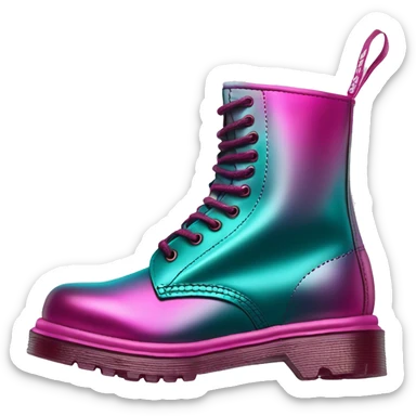 Hyper Realistic isolated side view of a pair of metallic teal and metallic magenta and metallic light pink ombre Dr.Martens Boots sticker
