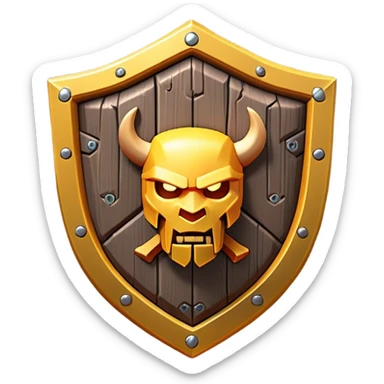 Clash of Clans aesthetic: Cinematic Playful 3D Isometric Shield Emoji, rendered in a 3D vector-style similar to standard emojis with minimal shading and bold, simplified shapes. A compact, distinct form with signature details, softly glowing with a fantasy RPG magic charm. Simplified yet unmistakably iconic, highly detailed and consistent, glowing with a soft radiance and high shine. Stylized with a touch of heroic grandeur and a soft glowing outline, capturing the essence of a beloved gaming relic with a friendly, playful manner! sticker
