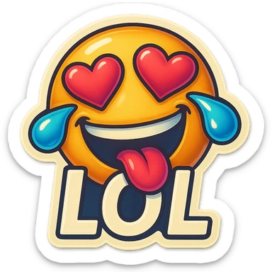 mouth open with tongue out heart shaped eye add the words “ LOL " in White
Laughing crying 😂😂 sticker