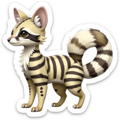 Cute elegant hyper-realistic lifelike furry Civet-Genet-Possum-Serval-Caracal-Sergal-Trico-Numbat-Furret-fusion-Fakemon-hybrid-creature (full body) with long tufted ears and a striped tufted tail  sticker