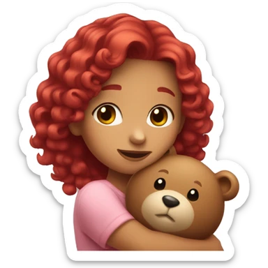girl with cherry hair hugging a teddy bear sticker