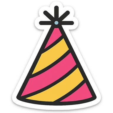party hat, color outline icon style, playful colors, black outlines, modern icon look sticker