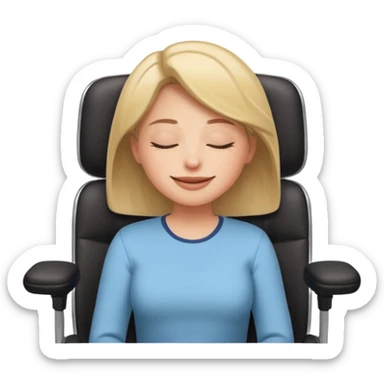 Woman having cartoon faced aligned in a chair in relaxing posture in an office chair and smiling sticker