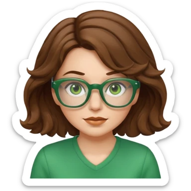 brown wavy hair and green square glasses white woman crouching sticker