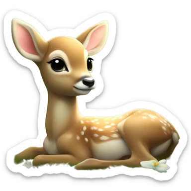 baby deer with delicate angel wings resting peacefully in a lush green meadow scene is soft sunlight filtering through the trees dreamy atmosphere sticker