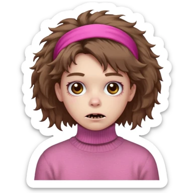 brown fluffy haired zombie with pink turtleneck sweater and hair band sticker
