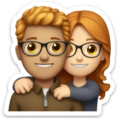 BROWN haired white boy with glasses hugging ginger girl  sticker