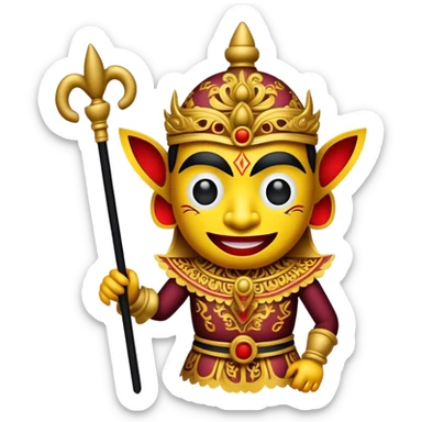 Cinematic Realistic Wayang Kulit Pop Culture Emoji, featuring a vibrant shadow-puppet theatre scene rendered with dynamic textures and artistic, traditional lighting. sticker