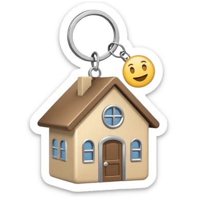 light beige house keychain on a keyring, emoji style, transparent background, minimalistic sticker
