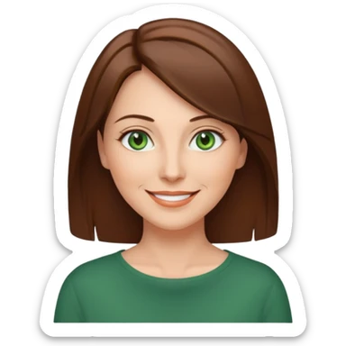 pretty middle age woman with green eyes and shoulder length straight brown hair casual sticker