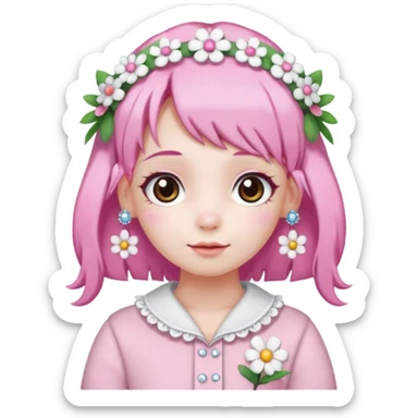 A girl with pink and white hair, adorned with flowers as hair accessories, wearing My Melody clothing.Let the girl be older  sticker