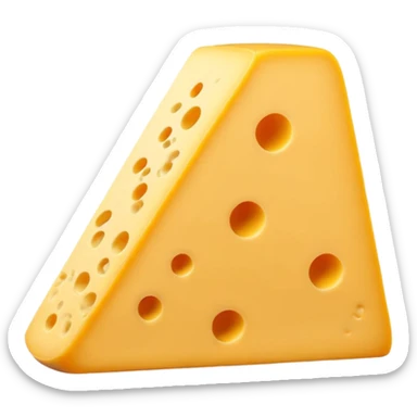 3D cartoon wedge of cheese with slightly smoother surface and one fewer hole, same size and shape, Memoji-style. sticker