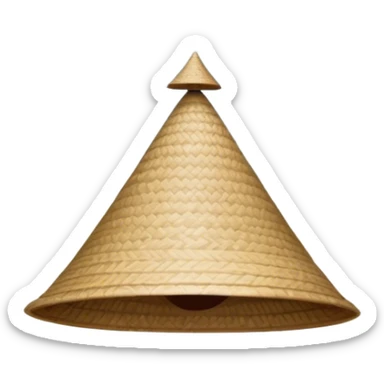 Cinematic Realistic image of an iconic conical hat (Nón Lá), rendered with detailed textures and subtle natural hues, set against a serene rural Vietnamese landscape with gentle, diffused lighting sticker