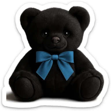 Change the teddy bear's fur to a realistic black color, keep soft lighting, and maintain a transparent background. The style should remain consistent with the original image's soft and realistic look. sticker