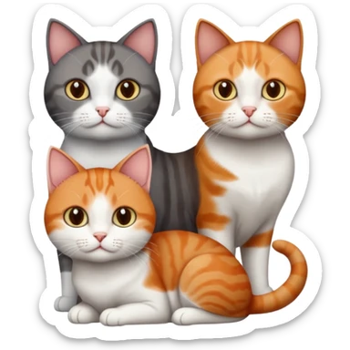 3 different coloured tiny short haired cats, including a dark grey and white cat, and a dark brown tabby and white and a ginger and white sticker