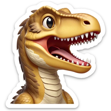 Cinematic Cute Yawning jurassic park Velociraptor Portrait Emoji, Head tilted slightly with a dramatic, wide-open yawn, showcasing a lean, powerful body with a relaxed snout and sleepy, half-closed eyes that hint at both ferocity and fatigue, Simplified yet irresistibly cute features, highly detailed, glowing with a soft, cozy prehistoric glow, high shine, relaxed yet expressive, stylized with a hint of whimsical ancient ease, soft glowing outline, capturing the essence of a drowsy yet endearing jurassic park Velociraptor that appears ready to stretch and yawn its way out of the screen! sticker
