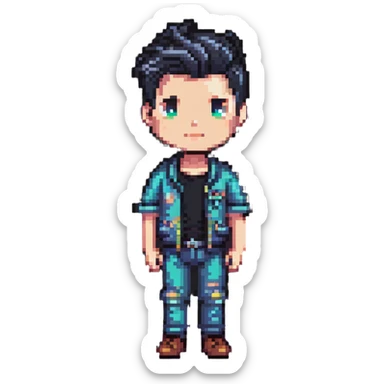 modern pixel art male character with contemporary clothing and hairstyle sticker