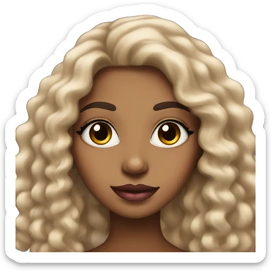 pretty super light brown skin woman with long eyelashes and long black curly hair and pink lips sticker