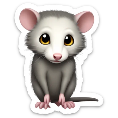 opossum full body. side profile, facing right small eyes. Not cute sticker