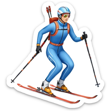 An icon featuring a biathlete gliding on skis through a snowy trail, carrying a rifle on their back. In the background, a target range and snow-covered trees set the scene. Transparent background highlights the unique mix of endurance, precision, and winter sport challenge. sticker