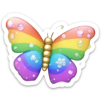 Kawaii rainbow pastel bedazzled butterfly in a garden snow globe  sticker