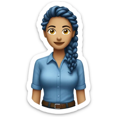 mulher branca de cabelos cacheados longos e camisa azul sticker