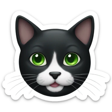 black cat with green eyes and a white mustache  sticker