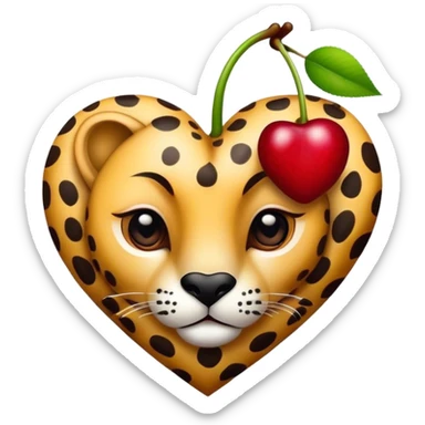 a cheetah print heart with a cherry in the middle sticker