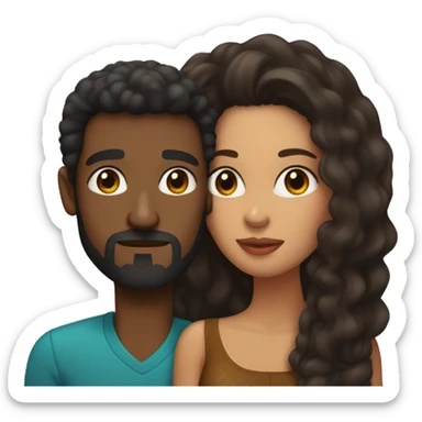 BLACK Man with dark hair WITH beard kissing HISPANIC woman with long brown hair sticker