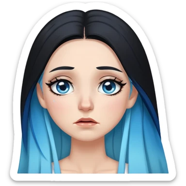 White female-crying small tears-gorgeous face-sky blue eyes with black eyeliner-very very long straight black to sky blue hair ombre-dressed as a goa sticker
