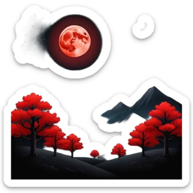 Edgy Black night sky with big Red crimson-moon Aesthetic Scenery sticker