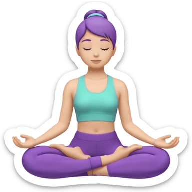 Modern premium 3D emoji icon: faceless gender-neutral person meditating (cross-legged) in sporty activewear, smooth rounded shapes, matte + subtle gloss, top-left studio light, soft shadow, faint halo aura. Purple outfit with a mint (or warm peach) accent. Centered, transparent background, no tex sticker