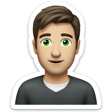 man male brunette with blue-green eyes sitting at computer sticker