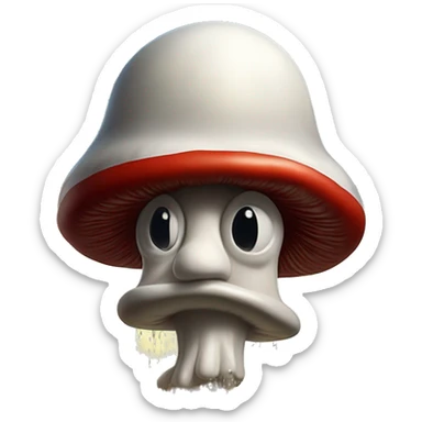 Laughing mushroom cloud in Uncle Scrooge style, oil paint, mysterious eyes, intricate lips, masterpiece pose, odd perspective, beautiful, desirable, logical sticker
