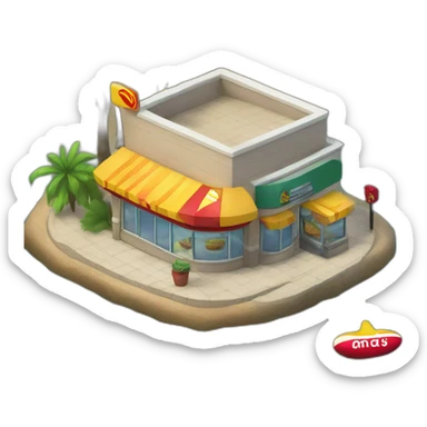 McDonalds store on a small island surrounded by water sticker