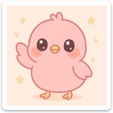 a cute pink chick, original design, big eyes, blushing cheeks, joyful, standing and waving one wing sticker