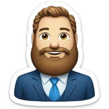 blue eyes fat smiling man with a long brown beard in a blue suit sticker