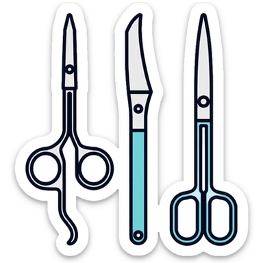 Surgery medical tools including scalpel, forceps, and surgical scissors sticker