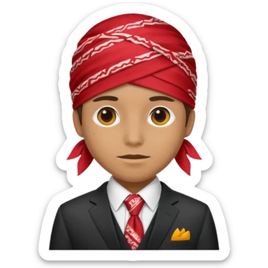 Character wearing a bandana and a suit sticker