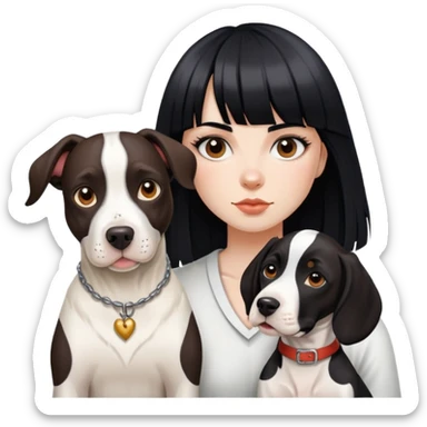 girl with long black  straight bangs hair with tattoo and a Springer dog  and  bull terrier sticker