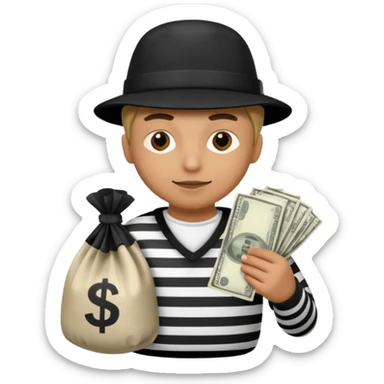 A emoji of a person wearing a robber outfit and a Money Bag sticker