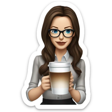 Hyper Realistic Kate Beckinsale blue eyes wearing glasses in a business dress drinking coffee happy  sticker